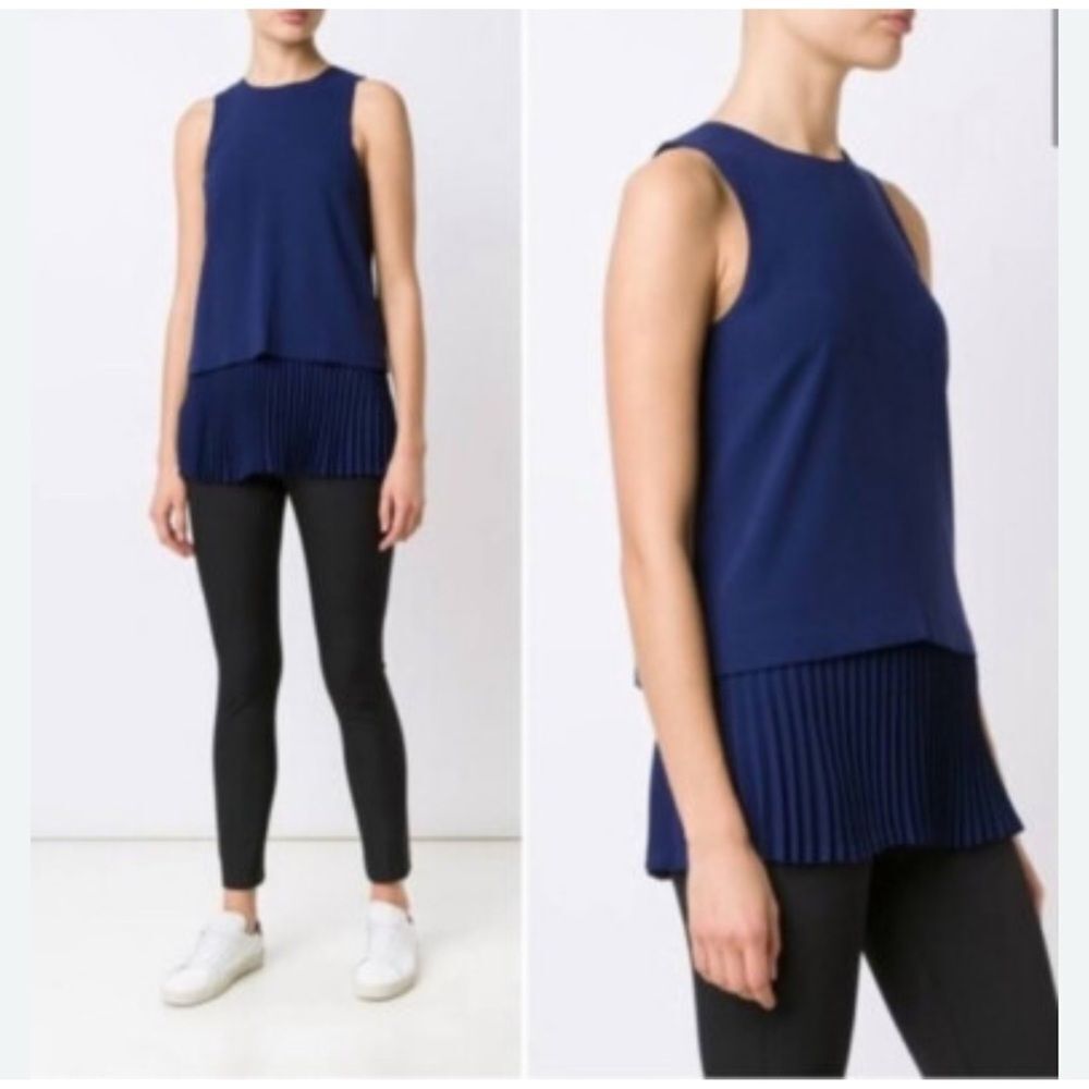 Theory Anastaza Winslow Crepe pleated tiered top in Sea Blue size small $295